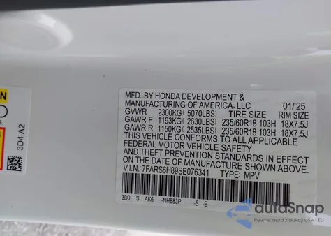 2025 Honda Cr-V Sport-L z USA, uszkodzony, nr VIN 7FARS6H89SE076341